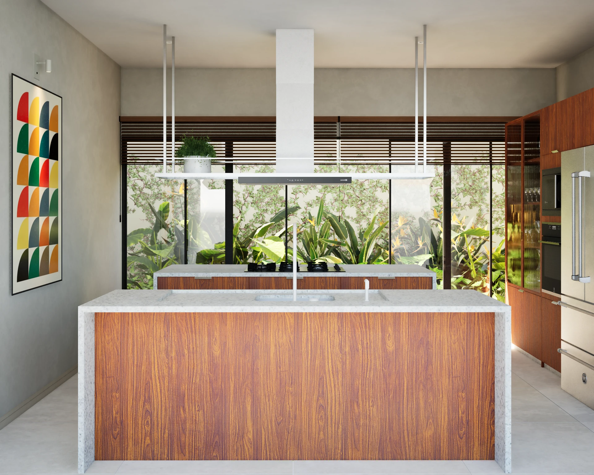 Cozinha Jardim: ilha central integrada ao jardim