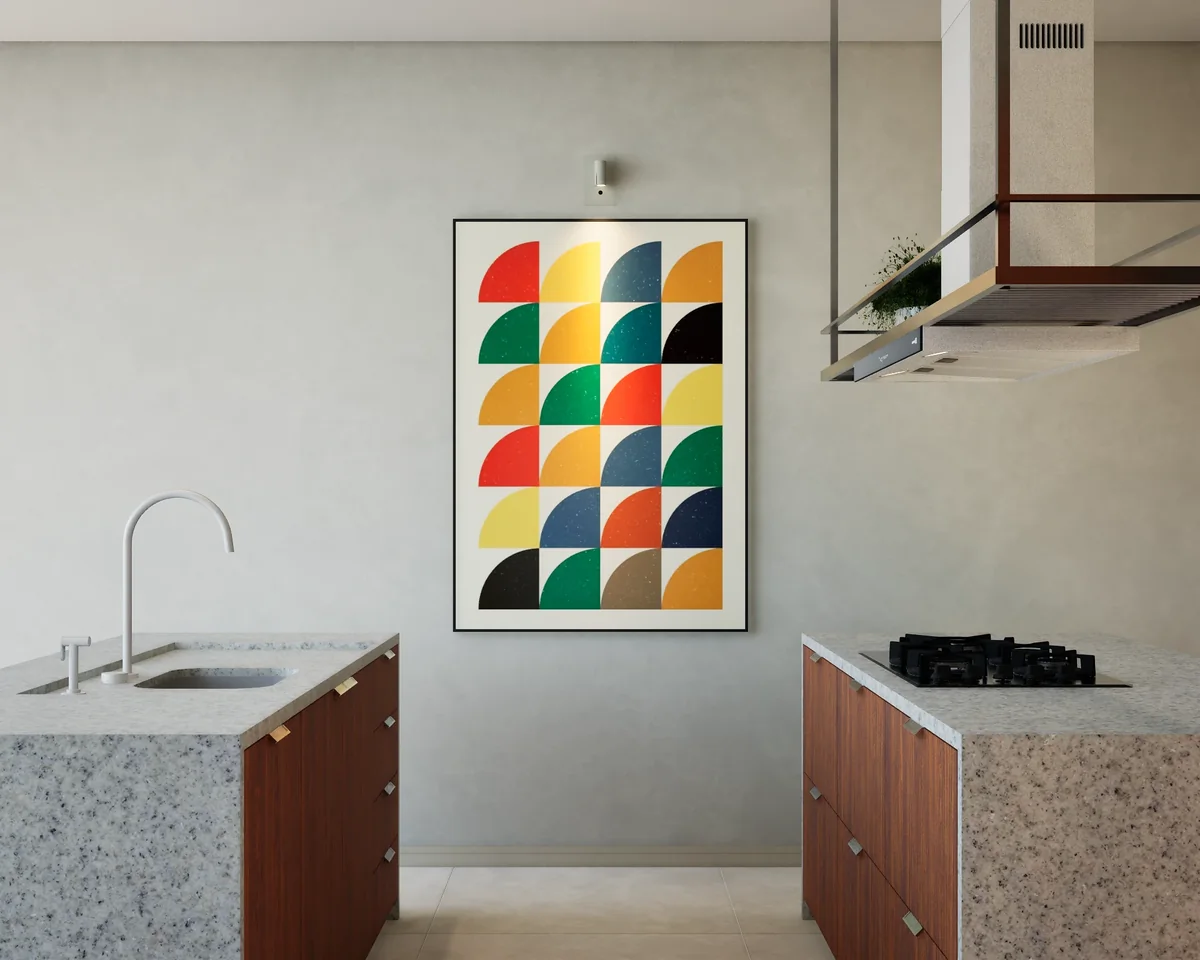 Bancada com cuba e quadro geométrico